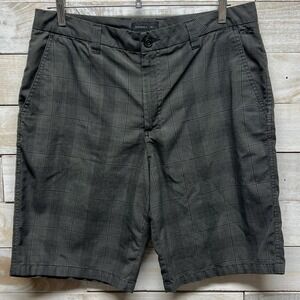 Oneill Shorts Men 34 Gray Plaid 10" Chino Flat Front Pockets Surfer Skater‎
